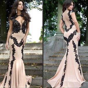 Jovani Black and Nude Lace Prom Dress